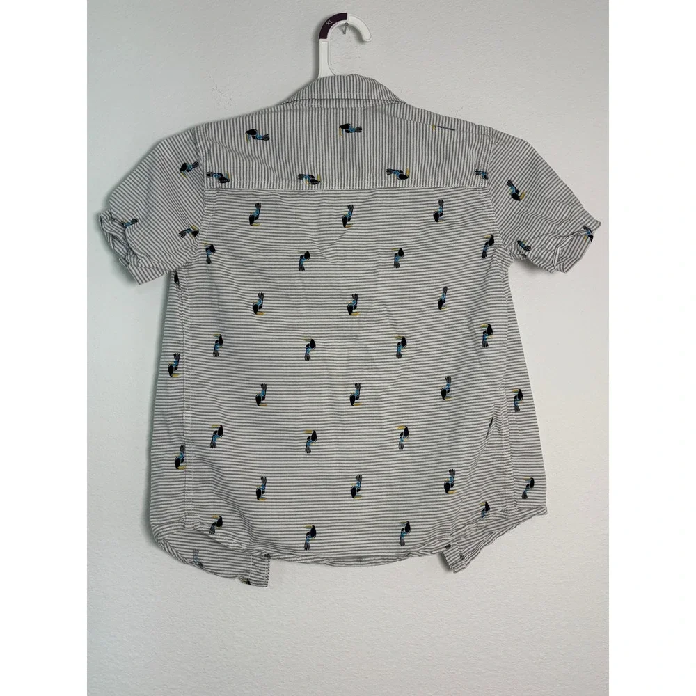 Abercrombie Kids Boys Grey‎ Striped Toucan Embroidered Short Sleeve Shirt 7/8